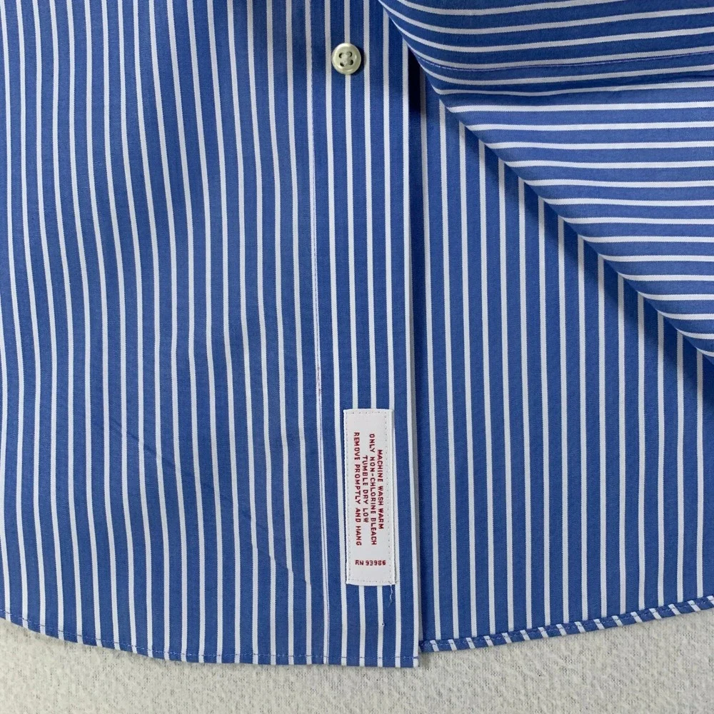 Brooks Brothers Men 17.5 2-3 Blue White Stripe Button Down Shirt Non Iron Cotton